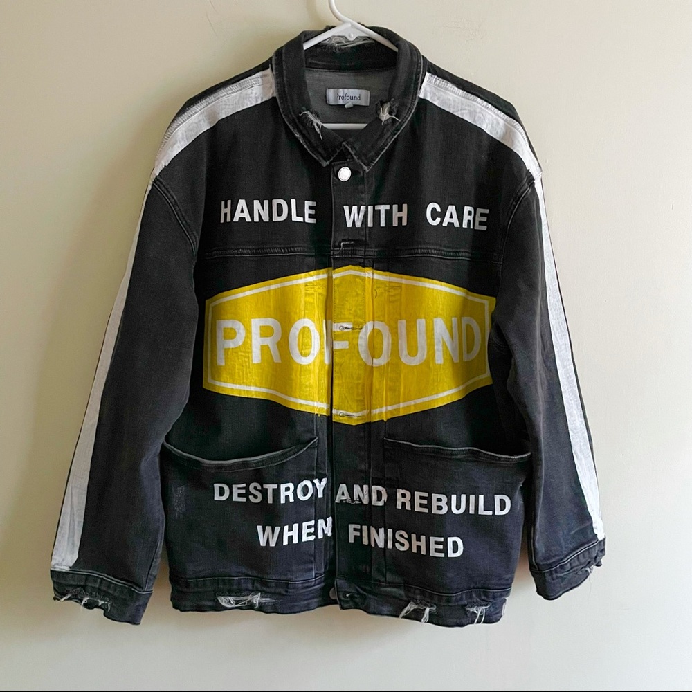 Profound aesthetic DESTROY & REBUILD TRUCKER JACKET IN WASHED BLACK size medium